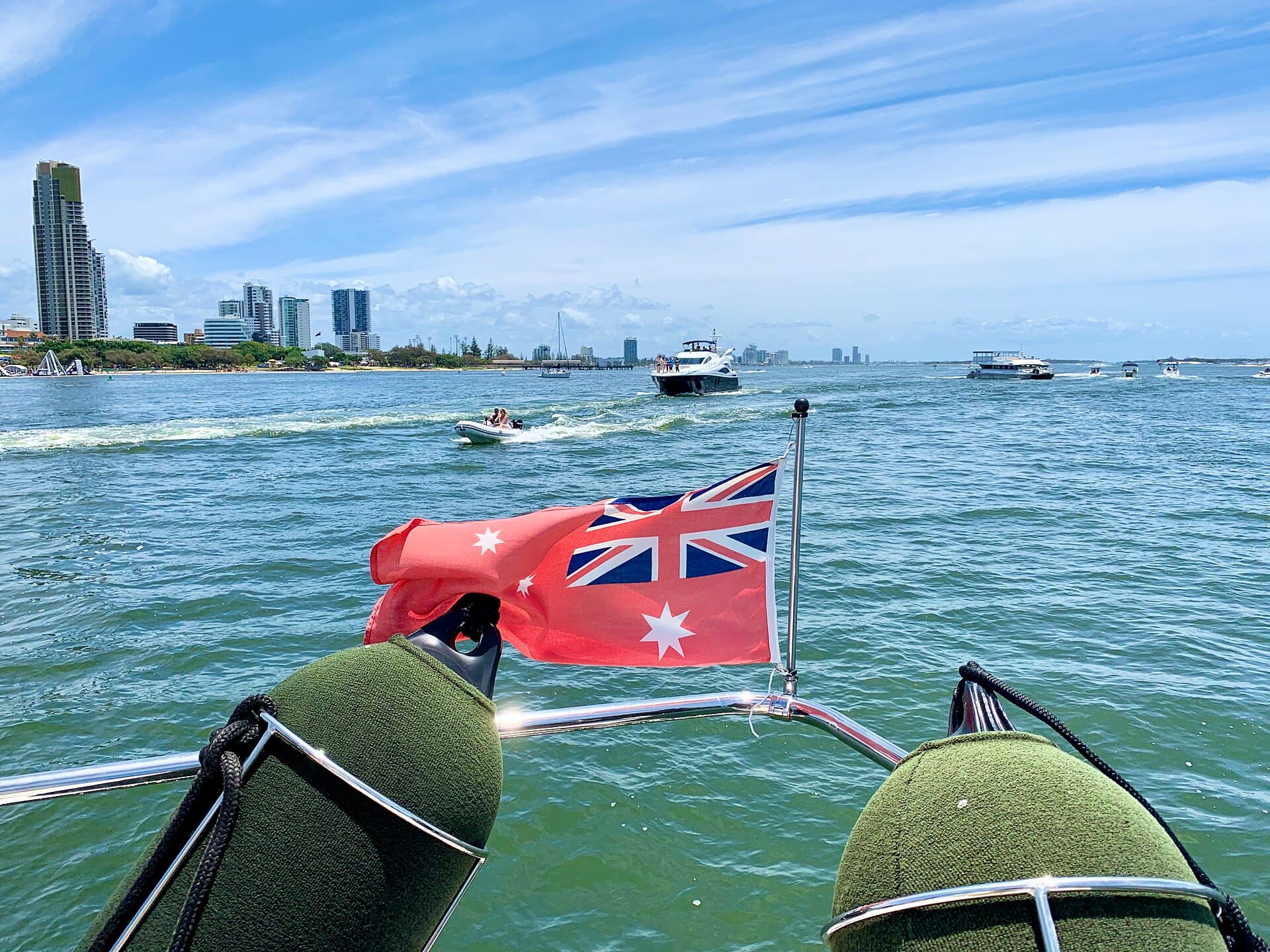 A cruising vessel crossing the Gold Coast Broadwater
