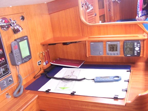 GPS and instrument displays at a yacht navigation station